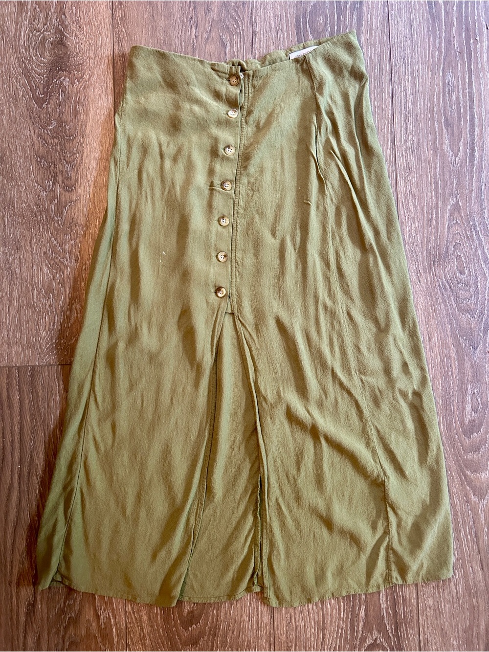 Urban Outfitters Olive Button-Front Midi Skirt